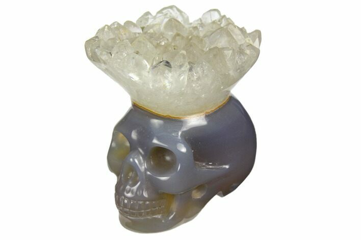 Polished Agate Skull with Quartz Crown #149545